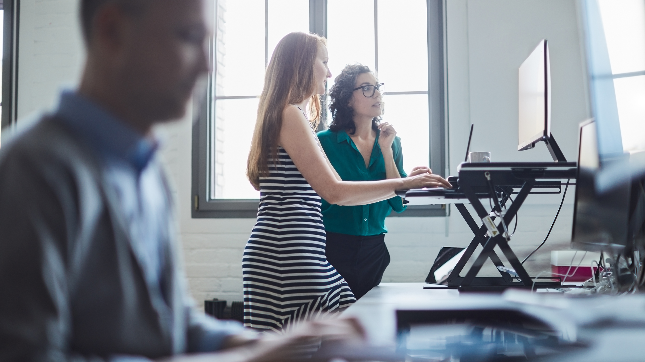 standing desk at coworking space